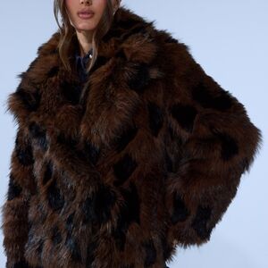 AKIRA Luxe Brown and Black Faux Fur Teddy Jacket